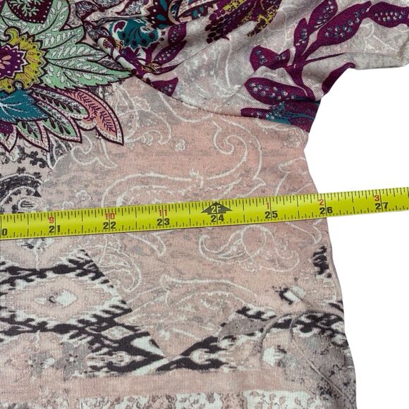 Catherines Floral Paisley Tunic Top Size 1XWP Petite 1X Beige Purple Embellished - Picture 4 of 10